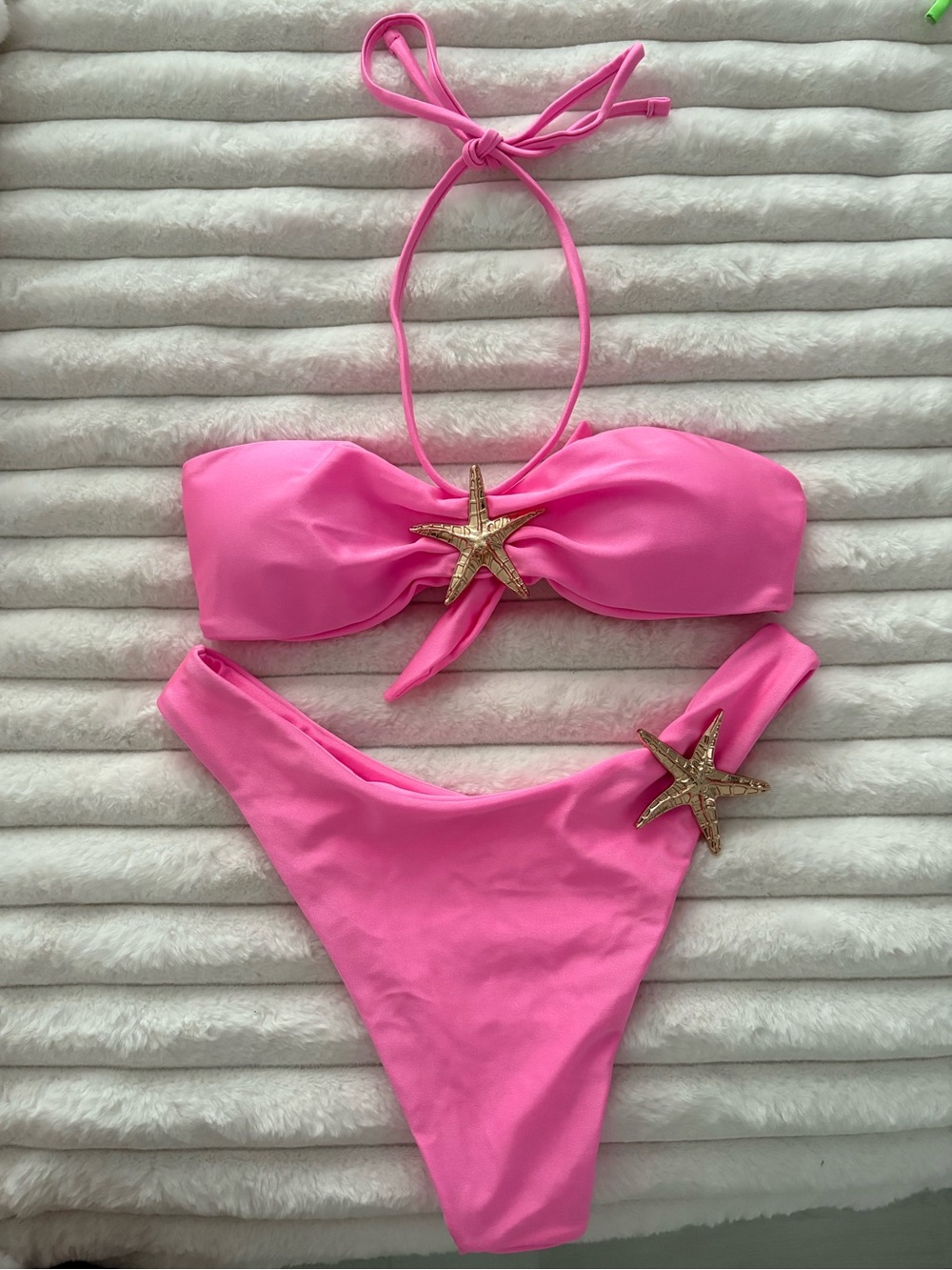 Shein Hot Pink Gold Star Bikini Set